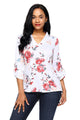 White Red Floral Print Slight V Neck Blouse