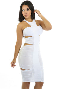 White Ruched Cutout Side Club Dress