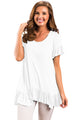 White Ruffle Trim Short Sleeve Flowy Top