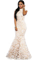 White Sequin Lace Nude Mermaid Gown