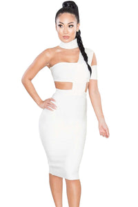 White Sexy Choker Neck Cut out Bandage Party Dress