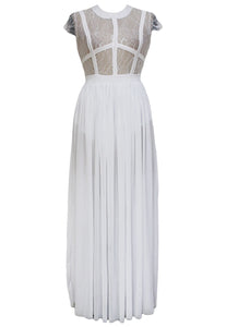 White Sheer Lace Chiffon Evening Dress