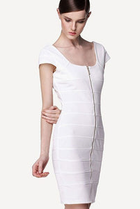 White Square Neck Front-back Full-length Zip Bandage Dress