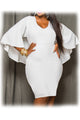 White Textured Knit Flattering Cape Dress