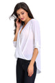 White V Neck Ruffle Loose Fit Blouse Top