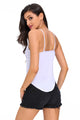 White Y Sign Hollow-out Spagehetti Straps Arched Hemline Vest