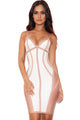 White and Nude Strappy Illusion Cut Bandage Dress