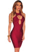 Wine Cut out Bust Racer Back Bandage Dress