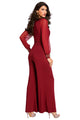 Wine Embellished Cuffs Long Mesh Sleeves Jumpsuit