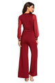 Wine Embellished Cuffs Long Mesh Sleeves Jumpsuit