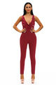 Wine Sexy Sleeveless Button Sides Bodycon Jumpsuit
