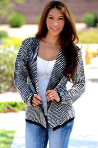 Women Casual Collarless Long Sleeve Black Knitted Cardigan