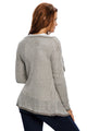 Women Casual Collarless Long Sleeve Khaki Knitted Cardigan