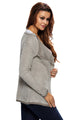 Women Casual Collarless Long Sleeve Khaki Knitted Cardigan