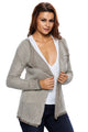 Women Casual Collarless Long Sleeve Khaki Knitted Cardigan