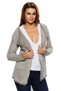 Women Casual Collarless Long Sleeve Khaki Knitted Cardigan