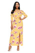 Yellow Cold Shoulder Floral Slit Maxi Dress