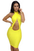 Yellow Cross Halterneck Bare Sexy Bodycon Dress