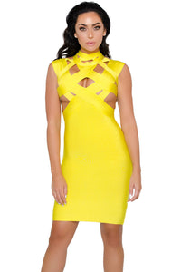 Yellow Cutout Midi Bandage Dress