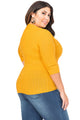 Yellow Deep V Fitted Rubbed Knit Plus Size Top