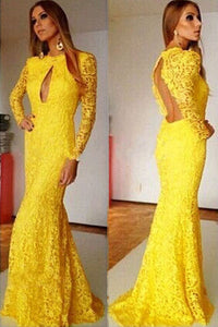 Yellow Floral Lace Sweeping Mermaid Evening Dress