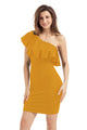 Yellow One Shoulder Party Cocktail Mini Dress