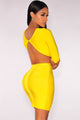 Yellow Open Back Long Sleeves Bandage Skirt Set