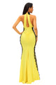 Yellow Peekaboo Halterneck Lace Trim Party Gown