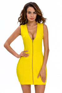 Yellow Sexy Club V Neck Sleeveless Tank Sheath Dress