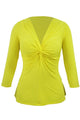 Yellow Twist Front Sleeved V Neck Top