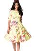 Yellow Vintage Style Floral Half Sleeve Swing Dress