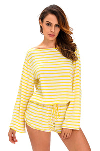 Yellow White Batwing Stripe Cover-Up Romper
