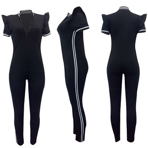 High Collar Zipped Up Jumpsuit With Contrast Trim #Jumpsuit #Black #Short Sleeve #High Collar #Zipper SA-BLL55435-2 Women's Clothes and Jumpsuits & Rompers by Sexy Affordable Clothing