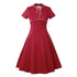 Peter Pan Collar Buttoned Vintage Dress #Red