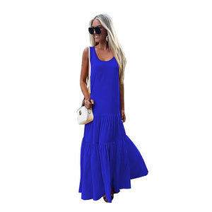 Solid Sleeveless Maxi Pleated Dress #Blue #Sleeveless SA-BLL51182-4 Fashion Dresses and Maxi Dresses by Sexy Affordable Clothing