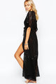 Black Lace Chiffon Patchwork Long Beach Kimono  SA-BLL38282-1 Sexy Swimwear and Cover-Ups & Beach Dresses by Sexy Affordable Clothing