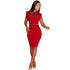 Fashion Round Neck Ruffle Design Knee Length Dress #Red #Ruffle #Round Neck