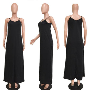 Casual V Neck Cotton Floor Length Dress #Black #Sleeveless #Floor Length SA-BLL51444-1 Fashion Dresses and Maxi Dresses by Sexy Affordable Clothing