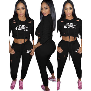 Classic Letters Printing Self-Cultivation Tracksuits #Two Piece SA-BLL27683-1 Sexy Clubwear and Pant Sets by Sexy Affordable Clothing
