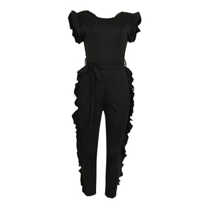 Open Back Ruffled Sleeveless Belted Jumpsuit #Sleeveless #Ruffled SA-BLL55569-3 Women's Clothes and Jumpsuits & Rompers by Sexy Affordable Clothing