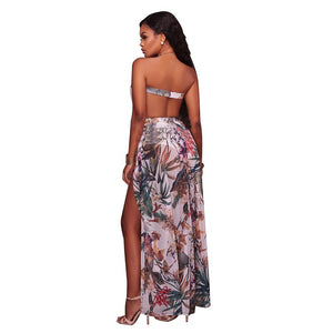 Marissa Ivory Printed Slit Legs Bodysuit Maxi Dress #Maxi Dress #Bodysuit SA-BLL5019-1 Fashion Dresses and Maxi Dresses by Sexy Affordable Clothing