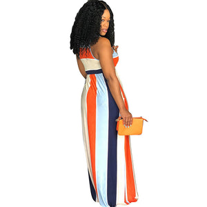 Fashion Round Neck Striped Floor Length Dress #Sleeveless #Striped #Round Neck SA-BLL51437-1 Fashion Dresses and Maxi Dresses by Sexy Affordable Clothing