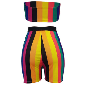 Colorful Strapless Bandeau Top And Shorts #Bandeau #Two Piece #Strapless SA-BLL282516 Sexy Clubwear and Pant Sets by Sexy Affordable Clothing