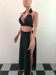 Sexy Clubbing Beaded Halter Top w/ High Cut Skirt #Halter #Split #Beaded SA-BLL2071-1 Sexy Clubwear and Skirt Sets by Sexy Affordable Clothing