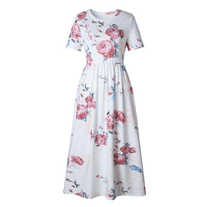 Printed Rose Short Sleeve Bohemian Maxi Dress #Maxi Dress #White # SA-BLL51420 Fashion Dresses and Maxi Dresses by Sexy Affordable Clothing