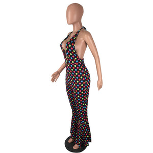 Dripping Dots Printed Flared Legs Black Jumpsuits #Printed #Dots #Flared Legs SA-BLL55594 Women's Clothes and Jumpsuits & Rompers by Sexy Affordable Clothing