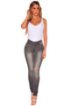 Gray Denim Ripped Knee Skinny Jeans  SA-BLL562 Women's Clothes and Jeans by Sexy Affordable Clothing