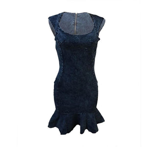 Back Zipper Sexy Denim Party Dress With Fishtail #Zipper #Denim #Fishtail SA-BLL362069 Fashion Dresses and Midi Dress by Sexy Affordable Clothing