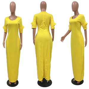 Leisure Round Neck Pocket Design Floor Length Dress #Round Neck #Half Sleeve #Pocket SA-BLL51388-2 Fashion Dresses and Maxi Dresses by Sexy Affordable Clothing
