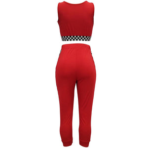 Fashion Plaid Print Sweat Outfit #Two Piece #Print #Racing #Plaid SA-BLL282599-1 Sexy Clubwear and Pant Sets by Sexy Affordable Clothing